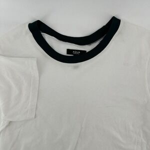 AQUA Athletic White Crew Neck Hunter Green Neck Short Sleeve T Shirt Size L